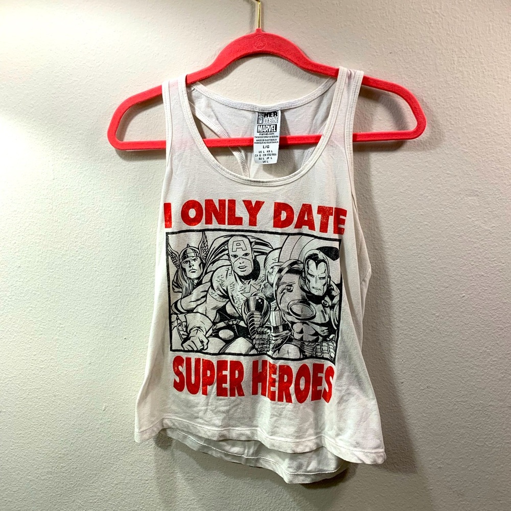 This cute muscle tee shows off your love for superheroes!